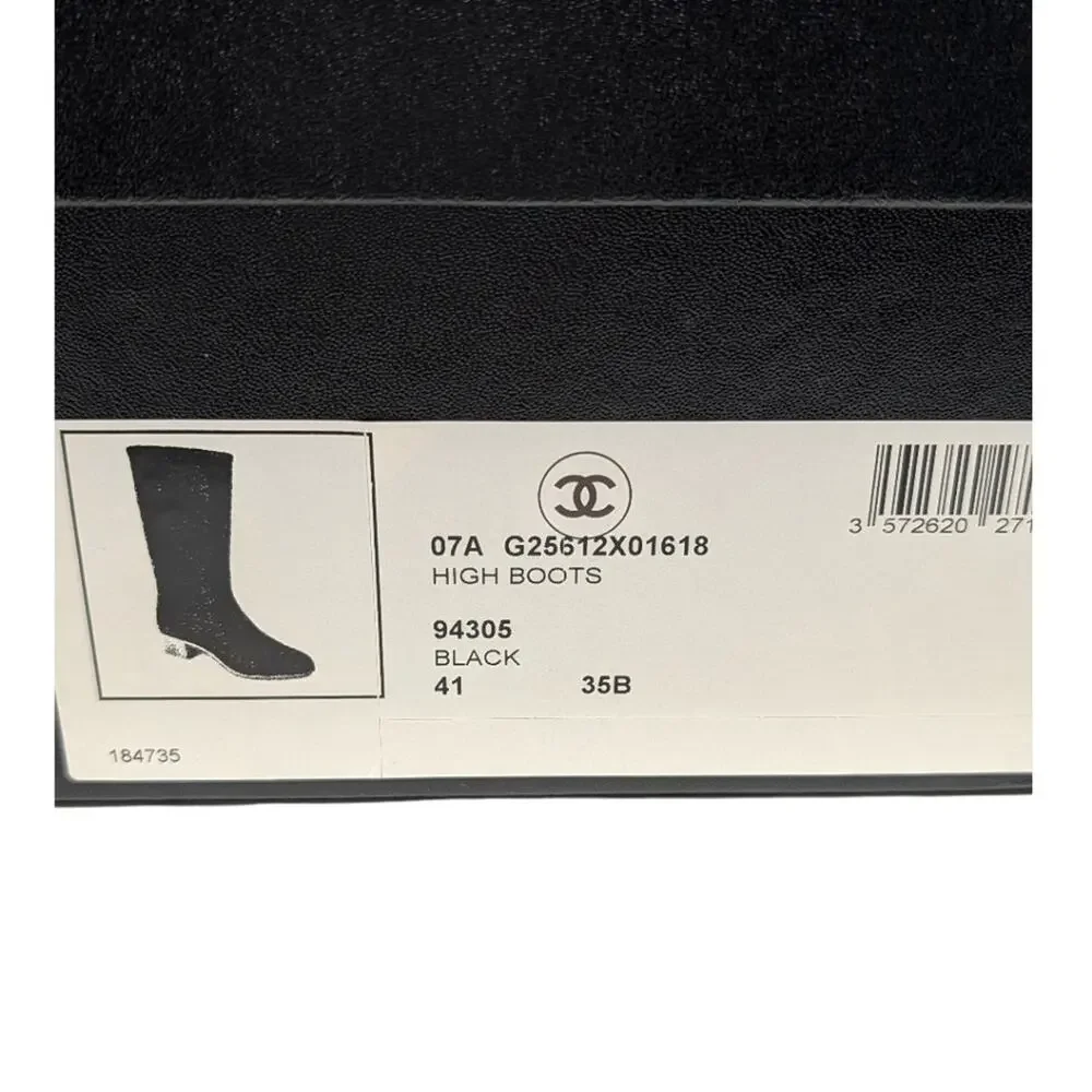 Chanel Rain Boots CC Logo Cap Toe Waterproof Knee Height Glossy Black 41 | 10.5
